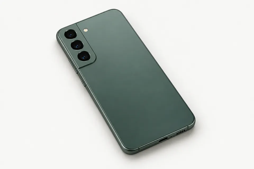 Samsung Galaxy S22 in green, back view with three cameras