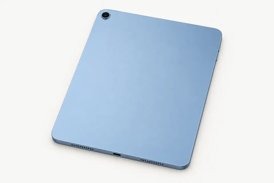 iPad Air in light blue, back view with one camera