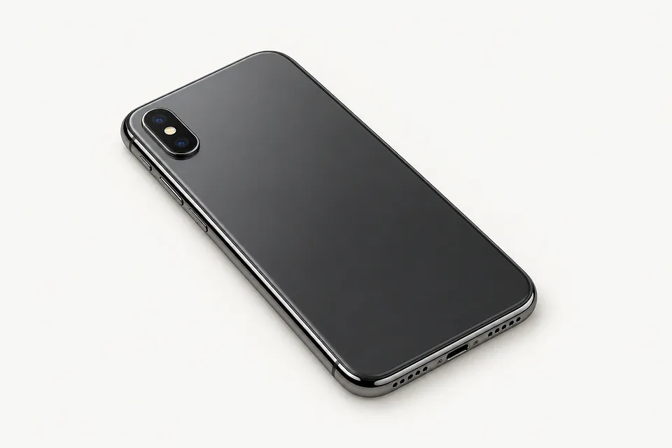 iPhone XS in dark gray, back view with two cameras