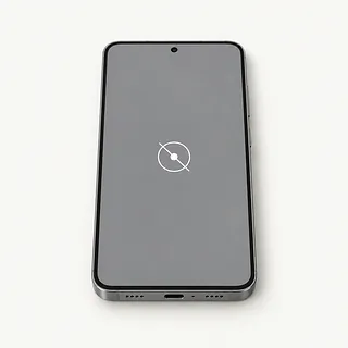 Samsung Galaxy S phone, front view with a gray screen and a white crossed-out tap symbol