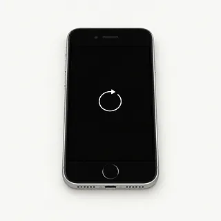 iPhone SE with a black front and round Home button, screen facing up with a white restart arrow