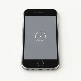 iPhone SE with silver edges, front view with a round Home button and a crossed-out white tap symbol on a gray screen