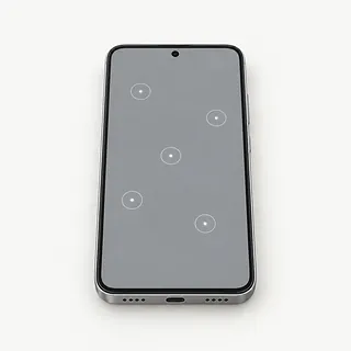 Phone face up with five white tap rings scattered across its gray screen and no hand touching it