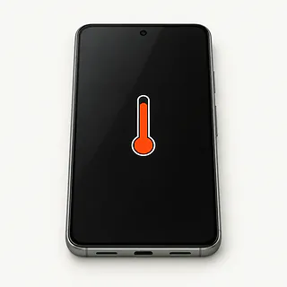 Google Pixel phone with a gray frame, front view with an orange-red thermometer symbol on a black screen
