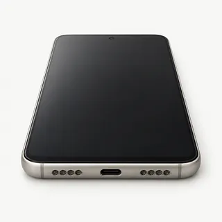 Gray Google Pixel phone, bottom view with dust and lint clogging the speaker holes