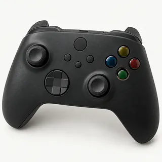 Xbox Wireless Controller in black, front view with a sunken green button and grime around it